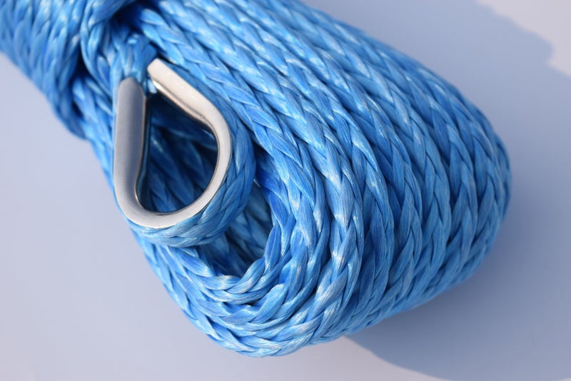QIQU 1/4""*50ft Winch Rope Extension,Synthetic Winch Rope,Winch Cable,ATV Winch Line with Thimbles(Blue) - Image 2